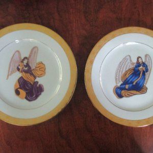 Gold Rimmed Angel Plates Set of 2 different vintage Muirfield decorative plates